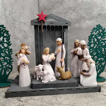 10pcs Narodenia Socha Nastaviť Ručne Maľované Vianočné Jasličky Ježiš Ornament Socha Stôl Dekorácie, Domáce Vianočné Dekorácie