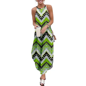 Ručne Maľované Tlač Ženy Bežné Krátky Rukáv Košieľka Šaty Voľné Dlho Dvojité Vrecko Beach Resort DressWoman Šaty