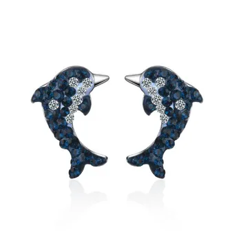 Krásne Modré Crystal Roztomilý Zvierat Strieborné Pozlátené Šperky, Módne Dolphin Ryby Atmosféru Stud Náušnice XZE246