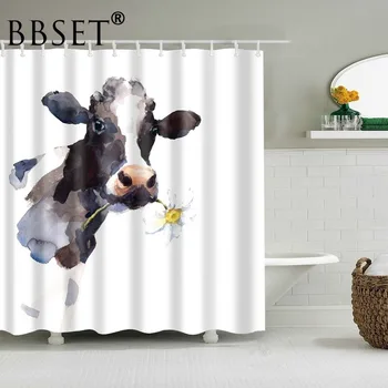 Funny Zvieratá Sprchový Záves Akvarel Kravy Jesť Vzor Vodotesný, Multi-veľkosť Douchegordijn Kúpeľňa Decor