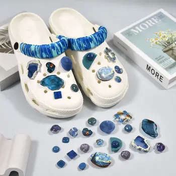 Modrá Hviezdne Nebo Achát In Hot Croc Charms Návrhár Luxusných Ozdobou pre Dreváky Sandále Elegantné Dreváky Džínsy Krásne Príslušenstvo