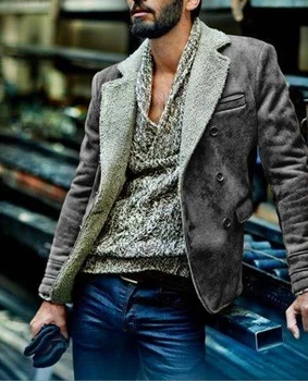 Elegantný Pán Mužov Shearling Umelú Kožušinu Kožený Kabát 2023 Móda Jar Jeseň Bežné Trendy Sveter Oblečenie Bundy