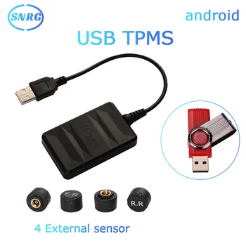 SNRG Auto Sledovanie Tlaku v Pneumatikách Systém USB TPMS Bezdrôtový Prenos Pre Android Rádiový Navigačný Budík So 4 Snímačmi