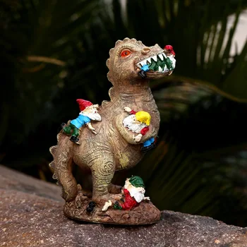 Dinosaurov Jesť Gnome Záhrada Živice Ornament Zlo, Mačka Záhradná Trpaslíci Živice Remesiel Socha Dekorácie
