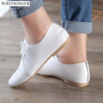 2018 Nové Whensinger - Kožené Ženy Obuvi Bežné Originálne Kožené Topánky Pre Ženy Ploché Topánky Dámske Sťahovacie Mokasíny Zapatos Mujer