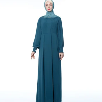 2021 Nový Moslimský Kolo Golier Stlačené Skladaný Šifón Moslimských Šaty Elegantné a Módne Temperament Jednoduché Šaty Abaya