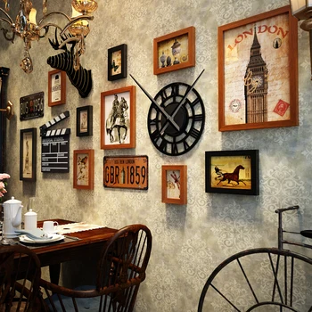 Nostalgické Retro priemyselné štýl stene visí ozdoby na stenu photo frame zmes foto wall bar, kaviareň dekorácie na stene