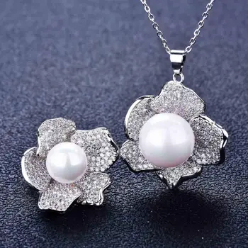 HOYON Luxusné High-End Pearl Šperky Set Sladkovodné Pearl Náušnice Shell Perly Prsteň Prívesok Náhrdelník pre Ženy