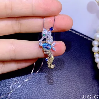 Nádherné Šperky 925 Sterling Silver Vykladané S Prírodnými Blue Topaz Dievča Módne Seahorse OL Štýl GEM PRÍVESOK NÁHRDELNÍK S