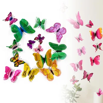 12pcs 3D Butterflies Samolepky na Stenu Multicolor Dvojvrstvové Motýľ Stenu Obývacia Izba Dekorácie Domova