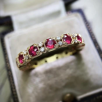 Vintage Rose Červené Cz Prst Prstene pre Ženy, Zlatá Farba Krúžok Svetlé Ženské Príslušenstvo Strana Výročie Darček Novo Šperky