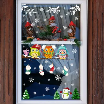 Kreatívne Cartoon Stenu, Nálepky Vianočné Sova Okno Nálepky Domov Nový Rok 2022 Vianočné Ozdoby pre Obchod Izba