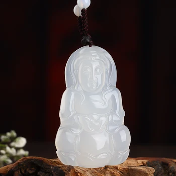 Koraba Ľadový Guanyin Tathagáta Budha Biela Jade Prívesok Náhrdelník Reťazca Skutočné Triedy A Jadeit Jadeit Ručné Remeselnícky Náhrdelník,
