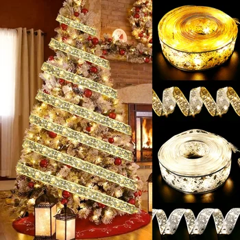 Vianočný Strom Dekorácie Vianočné Svetelné Pásky LED Svetlo String Dekorácie Zlato Horiace Svetlo Kapela Natal 2023 Navidad
