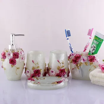 Horúce 3D Socha rada kvety, Živica kúpeľňa 5 suite toaletné potreby, kúpeľňa výrobky (ružová,zelená)
