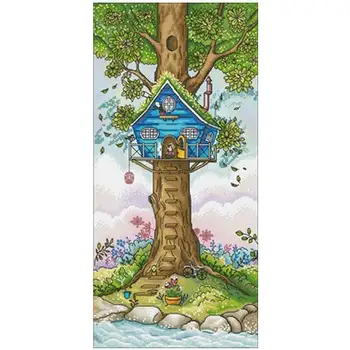 Tree house na jar vzory Počíta Cross Stitch 11CT 14CT 18CT DIY Cross Stitch Súpravy Výšivky, Výšivky Sady domova
