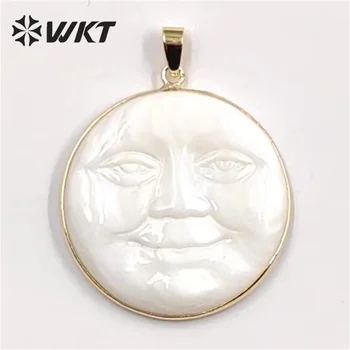 WT-JP334 WKT 2022 Prírodná biela shell Elegantné tvárou okrúhly tvar kvalitné prívesok strany žien darček krásna zlatá platňa