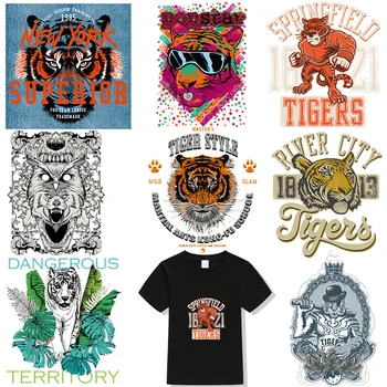 Móda Tiger Prenos Tepla Nálepky T-Shirts DIY Žehlička Na Hodiť Vankúš Taška Krátky Rukáv Thermoadhesive Taviteľné Zvierat Patch