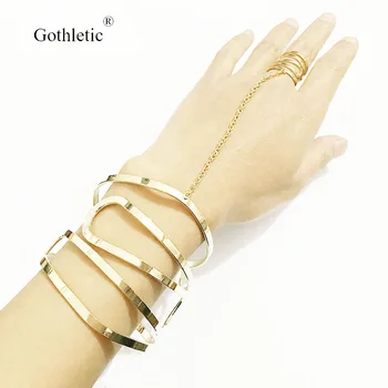 Gothletic Gold/Ródium Farba Otvorte Kovové Putá Slave Náramky & Bangles Prst Prsteň Strane Postroj