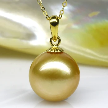 Golden Orange South Sea umelo Pestované Perly Prívesok Šperky 18K Žlté Zlato 11.1 mm