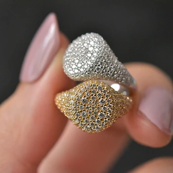 Luxusné Odvážne tvrdenie 925 Sterling Silver 18k Bielym Zlatom Plná Diamantov Snubné Prstene Pre Ženy, Mužov Strany Jemné Šperky