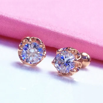 585 fialová zlata, vykladané kryštálmi skrutku ušné štuple nádherné ružové zlato 14K náušnice pre ženy klasické jednoduché kreatívne šperky