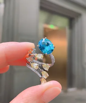 RUZZALLATI Strieborná Farba Vajec Tvar 10*12 mm Lab Sapphire Otvoriť Prstene pre Ženy, Svadobné Nevesty Vintage Šperky Veľkoobchod