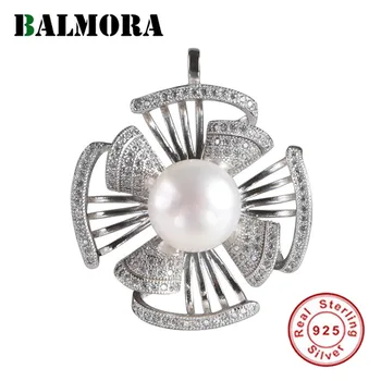 BALMORA S925 pravého Striebra Trendy Pearl Flower Prívesok Pre Ženy, Dievča Módneho Vintage Temperament Zirkón Prívesok Šperky Darček