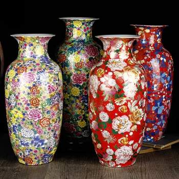 Jingdezhen Keramické podlahy váza Čínsky obývacia izba dekorácie starožitné smalt vosk tekvica váza