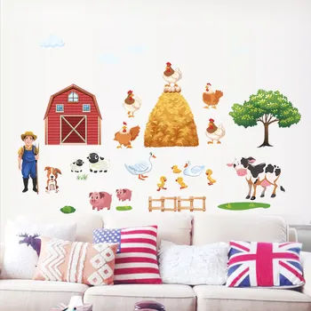 Krásne Poľnohospodárskej Pôdy Zvierat Samolepky Na Stenu Pre Mš Detská Izba Spálňa Domova Cartoon Pes, Mačka Ošípaných Nástenné Art Pvc Nálepky