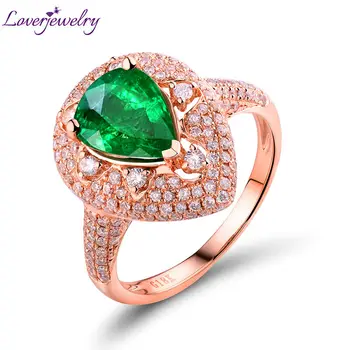 LOVERJEWELRY Emerald Prstene Pre Ženy Zlato 18K Rose 1.68 ct Hruškovitého Tvaru Zelený Drahokam SI Diamanty, Zásnubný Vianočné Šperky