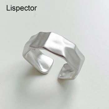 Lispector 925 Sterling Silver kórejský Nepravidelný Matný Prstene pre Ženy, Mužov Jednoduché Konkávne Konvexný Otvoriť Krúžok Unisex Šperky, Darčeky