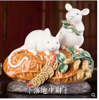 zodiac myši luxusný Zviera, Súsošie, socha kus Pristátie, aby sa peniaze Shiwan keramického remesla obývacej miestnosti dekorácie