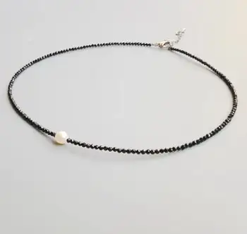 Obľúbené Pearl Šperky Nové Real Black Spinels Sladkovodné Perly Korálky Choker Náhrdelník Obľúbené Šperky Pre Ženy Pekný Darček
