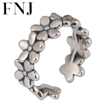 FNJ Matný Slivka kvet Kvet Krúžok 925 Silver Nové Módne Originálne S925 Šterlingov Strieborné Prstene pre Ženy Šperky Nastaviteľná veľkosť
