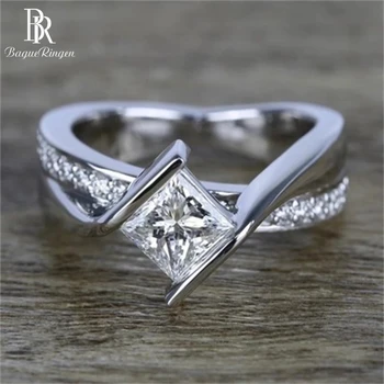 Bague Ringen 925 Sterling Silver Šperky, Drahé Kamene Diamant Prstene Pre Ženy Rhombic Biele Svadobné Prst Žena Darček Veľkoobchod