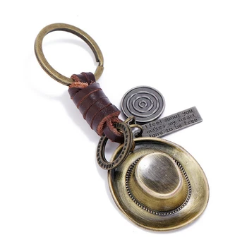 Kovboj Cowgirl Klobúk Vintage Keychain Módne Kovové Kúzlo Retro Ručne Vyrábané Kožené Držiteľ Taška Keyring Auto Prívesok Na Príslušenstvo Darček