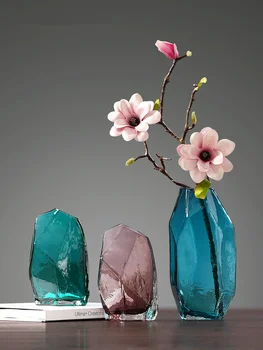 Moderná Severská Tvorivé Geometrie Sklenené Vázy Modré Transparentné Kvet Fľaša Remesiel Obývacia Izba Ozdoby Domova Príslušenstvo