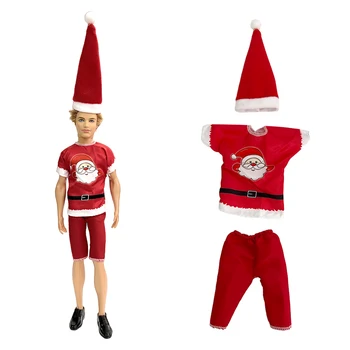 NK Úradný 1 Sada Vianočné Štýl Oblečenia: Cute Santa Vzor Tričko + Nohavice + Vianočné Hat Pre Bábika Ken 1/6 Hračka Príslušenstvo
