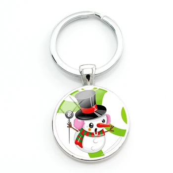 TAFREE Snehuliak Vianoce Keychains Cartoon kľúčenky sklo kolo vianočné fotografie prívesok Kľúča Vozidla Prstene, Šperky taška na Príslušenstvo CM720