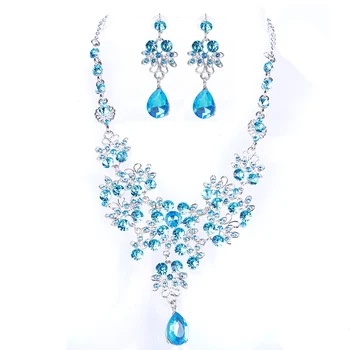 Luxusné Crystal Svadobné Šperky Sady Blue Red Crystal Náhrdelníky Náušnice, Sety Svadobné Šperky Afriky Šperky Sady