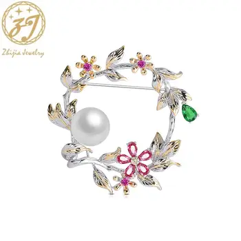 Zhijia Elegantné Jemné Crystal Zirkón Pearl Veniec Kolíky Brošňa Pre Ženy Šaty Strany Príslušenstvo Šperky