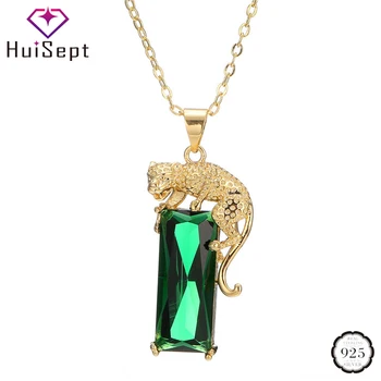 HuiSept Zlatá Farba 925 Strieborný Náhrdelník Emerald Drahokam Prívesok Etnický Štýl Šperky pre Ženy, Svadobné Party Ozdoby Veľkoobchod