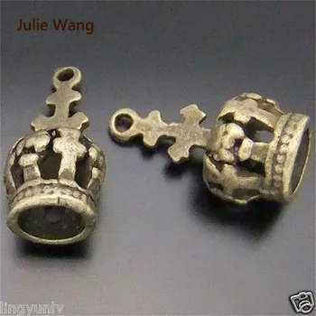 Julie Wang 10pcs Charms Antické Bronzové Dávnych 3D Koruny Prívesok, Ručne vyrábané Visí Remesiel Náhrdelník