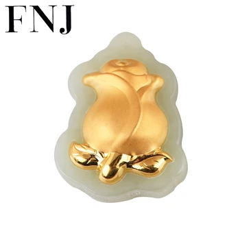 FNJ Ruže Kvet Zlatý Prívesok Originál Čisto Prírodné Jade Prívesky pre Šperky, Takže Ženy 24K