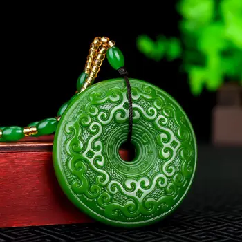 Prírodné Green Jade Sľubný Mraky Prívesok Náhrdelník Dvakrát strane Duté Vyrezávané Módne Kúzlo Šperky Amulet pre Mužov, Ženy Darček