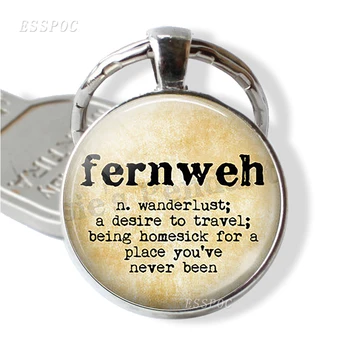 FERNWEH Definícia Kovové Keychain Sklo Cabochon Šperky, Módne túlavé topánky Keyring Traveler Darček cestovné auto keychain