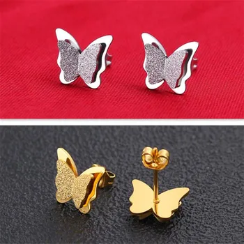 Móda Dvojité Motýľ Stud Náušnice pre Ženy, Dievčatá Brincos Nehrdzavejúcej Ocele Animal Ear Piercing, Náušnice Darček k Narodeninám
