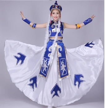 Etapa Výkon šaty Menšiny, Ženy mongolských Tanečné Kostýmy Čínskej Ľudovej Vintage Etnických Biela
