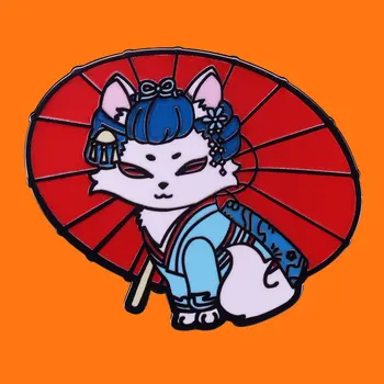 Japonsko Tvorivosti Geisha Kitty Cartoon Brošňa Roztomilý Zvierat Smalt Pin Deti, Nádherné Doplnky, Darčekové Zber Odznaky